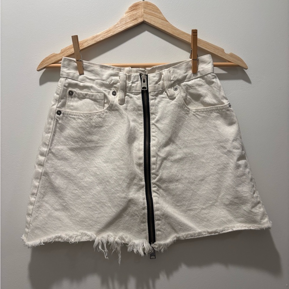 All Saints White Denim Skirt with Black Zipper